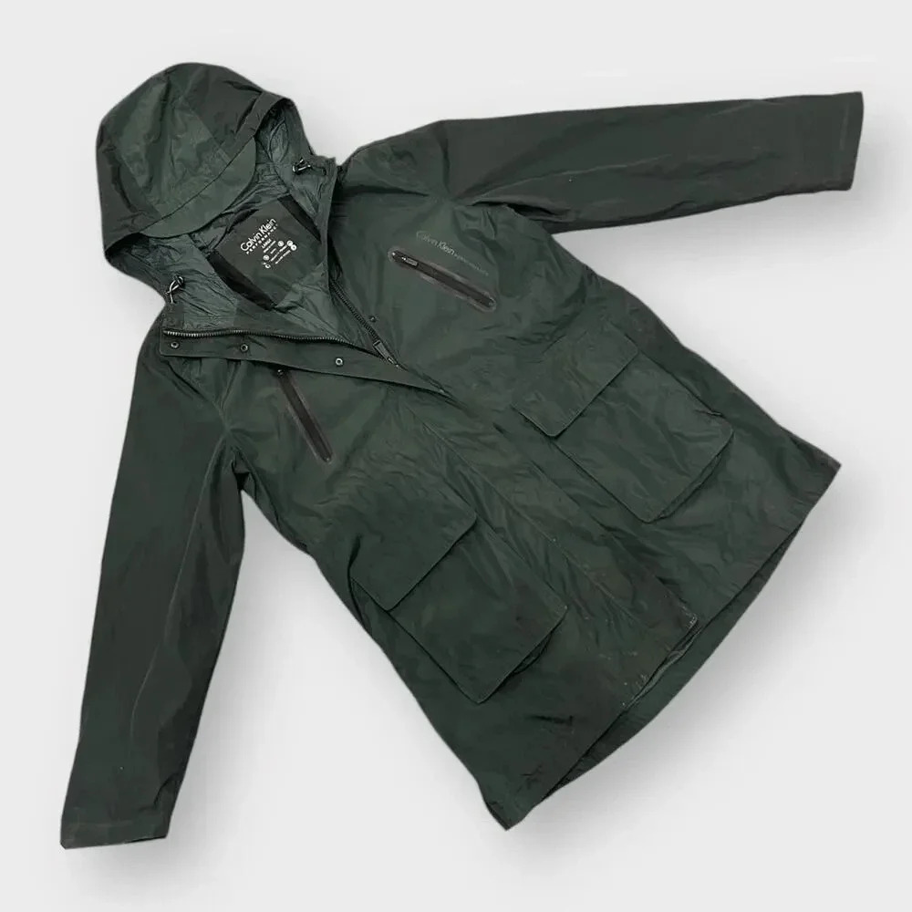 Calvin Klein Women's Performance Raincoat Size Large Dark Green Like New